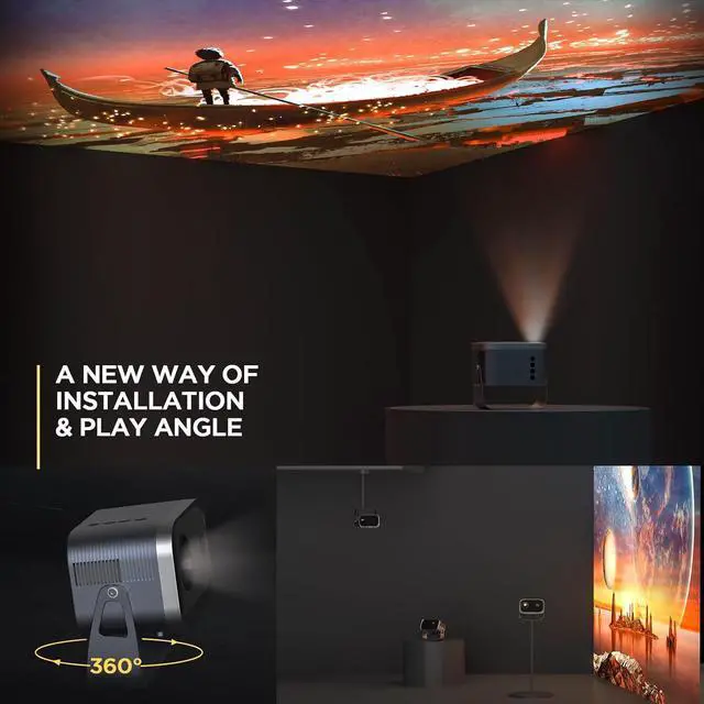Alt view image 6 of 6 - [360°Adjustable Stand] Mini Projector With WiFi And Bluetooth VB6, Sovboi Electric Focus Mini Portable Projector, 1080P Mini Bluetooth Ceiling Projector, Home Theater Projector, 2024 Upgraded Model