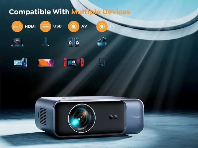 Alt view image 5 of 5 - [Auto Focus] YABER Pro V9 4K Projector with WiFi 6 and Bluetooth 5.2, 500 ANSI Native 1080P Outdoor Movie Projector, Auto 6D Keystone & 50% Zoom, Home Theater Projector for Phone/TV Stick/PC