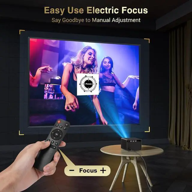Alt view image 3 of 7 - Projector, [Electric Focus] Mini Projector, 1080P Support Portable Bluetooth Projector With Speaker, 200" Support Outdoor Movie Projector Compatible With Smartphone/HDMI/USB/AV/Fire Stick/PS5