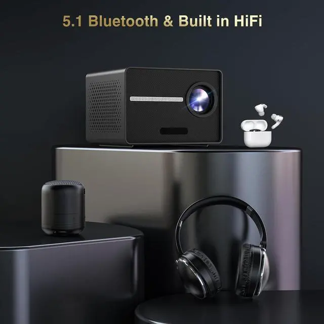 Alt view image 4 of 7 - Projector, [Electric Focus] Mini Projector, 1080P Support Portable Bluetooth Projector With Speaker, 200" Support Outdoor Movie Projector Compatible With Smartphone/HDMI/USB/AV/Fire Stick/PS5
