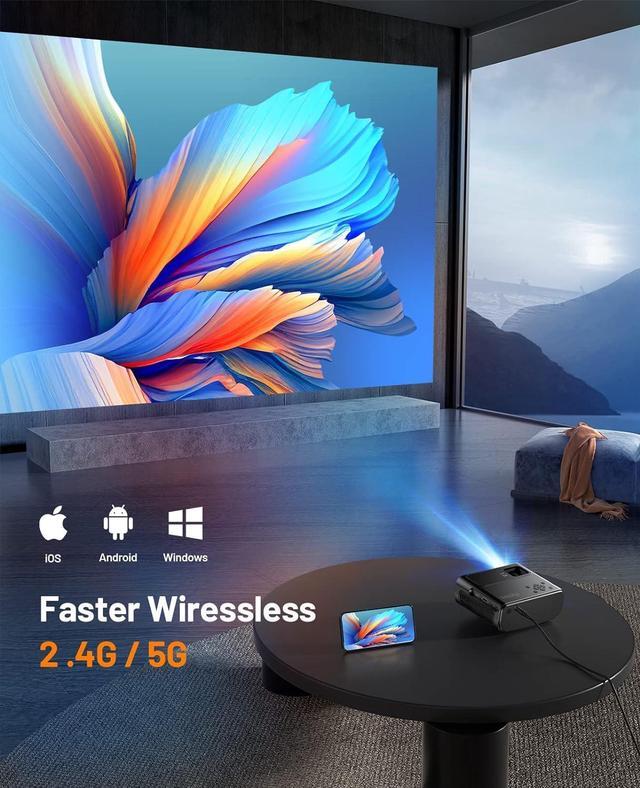 Alt view image 2 of 6 - WiFi Projector for iPhone, ELEPHAS 2023 Upgraded Mini Projector with Tripod & Carry Bag, Full HD 1080P Supported, 200" Display Portable Projector, Compatible with iOS/Android/Windows/TV Stick/HDMI/USB
