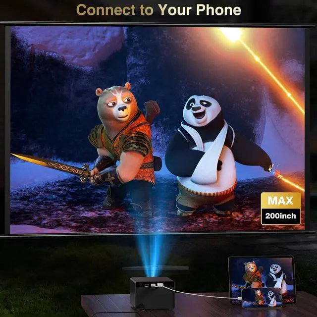 Alt view image 6 of 7 - Projector, [Electric Focus] Mini Projector, 1080P Support Portable Bluetooth Projector With Speaker, 200" Support Outdoor Movie Projector Compatible With Smartphone/HDMI/USB/AV/Fire Stick/PS5