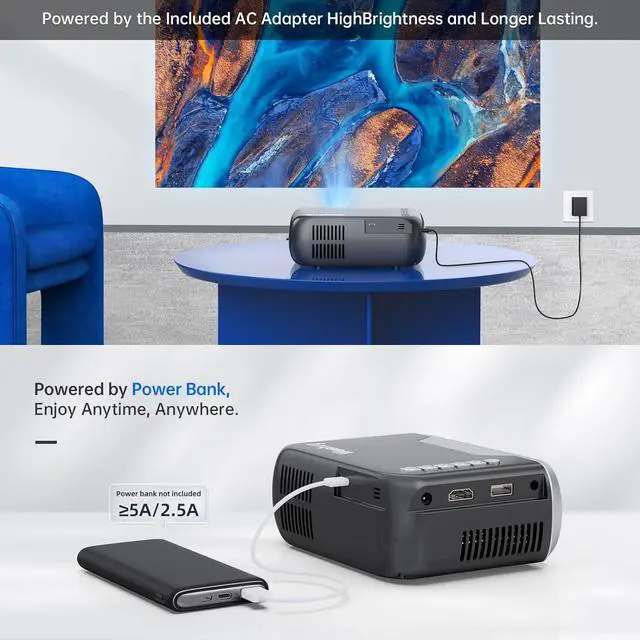 Alt view image 6 of 7 - Mini Projector for iphone, Woohug Mini Portable Projector for Kids Gifts, movie projector for outdoor use, small home theater projector Full HD 1080P Supported Projector Compatible with HDMI, USB