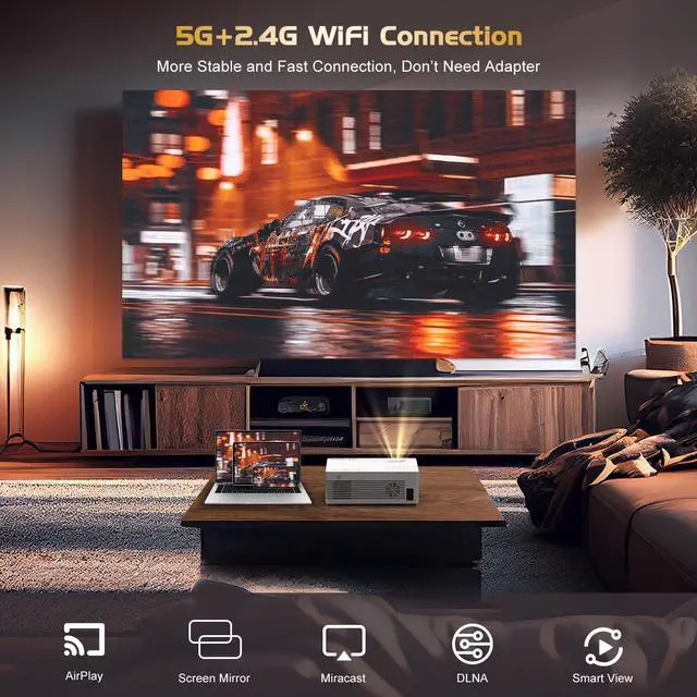 Alt view image 3 of 7 - 4K ProjectorFaltopu Native 1080P Projector, 500ANSI Projector with 5G WiFi and Bluetooth, Full HD Outdoor Projector, 300'' Mini Portable Movie Projector Compatible with with Android/iOS/Windows