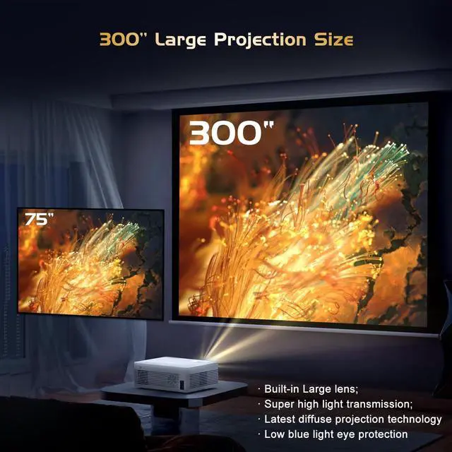 Alt view image 7 of 7 - 4K ProjectorFaltopu Native 1080P Projector, 500ANSI Projector with 5G WiFi and Bluetooth, Full HD Outdoor Projector, 300'' Mini Portable Movie Projector Compatible with with Android/iOS/Windows