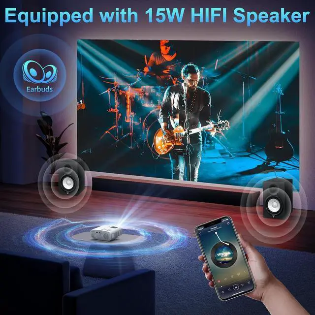 Alt view image 5 of 7 - Pericat 5G WiFi Projector Bluetooth,10000L Native 1080P Outdoor Portable Video Projector 4K Supported,Home Theater Movie Projector 300'' Display,Compatible iOS/Android//PC/TV Stick/PS5