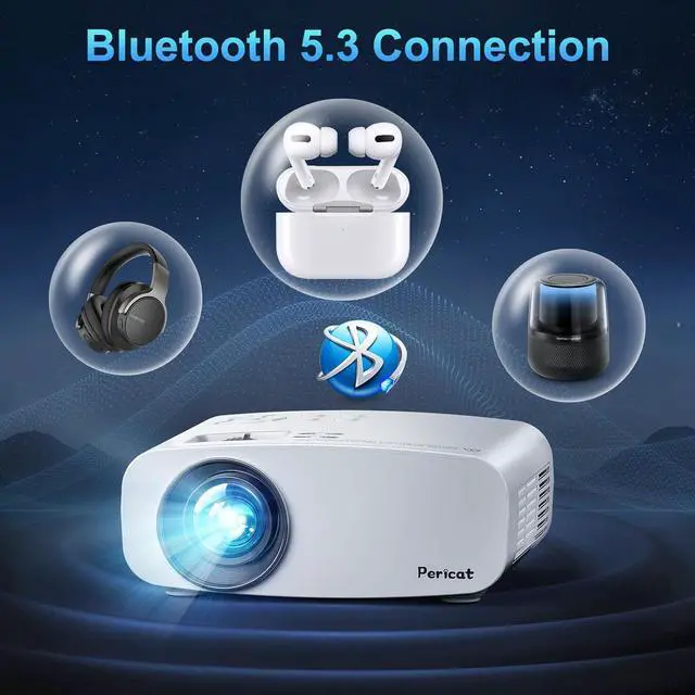 Alt view image 6 of 7 - Pericat 5G WiFi Projector Bluetooth,10000L Native 1080P Outdoor Portable Video Projector 4K Supported,Home Theater Movie Projector 300'' Display,Compatible iOS/Android//PC/TV Stick/PS5