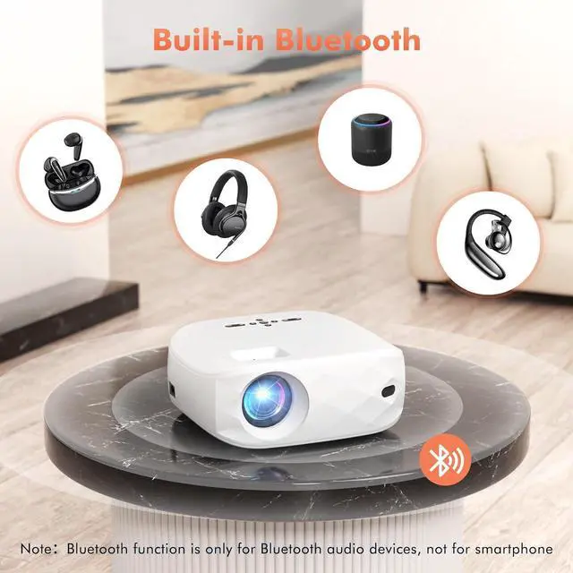 Alt view image 4 of 7 - 4K Projector with WiFi and Bluetooth, One-step Mirroring Portable Projector for Phone, Native 1080P Mini Projector with 100" Outdoor Projector Screen, Compatible with Phone/Laptop/TV Stick/PS5