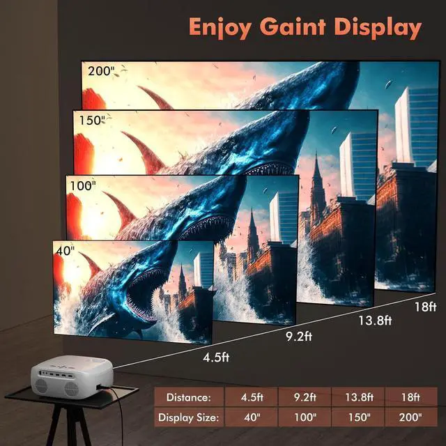 Alt view image 5 of 7 - 4K Projector with WiFi and Bluetooth, One-step Mirroring Portable Projector for Phone, Native 1080P Mini Projector with 100" Outdoor Projector Screen, Compatible with Phone/Laptop/TV Stick/PS5