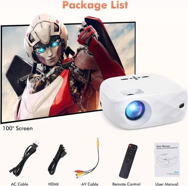 Alt view image 6 of 7 - 4K Projector with WiFi and Bluetooth, One-step Mirroring Portable Projector for Phone, Native 1080P Mini Projector with 100" Outdoor Projector Screen, Compatible with Phone/Laptop/TV Stick/PS5