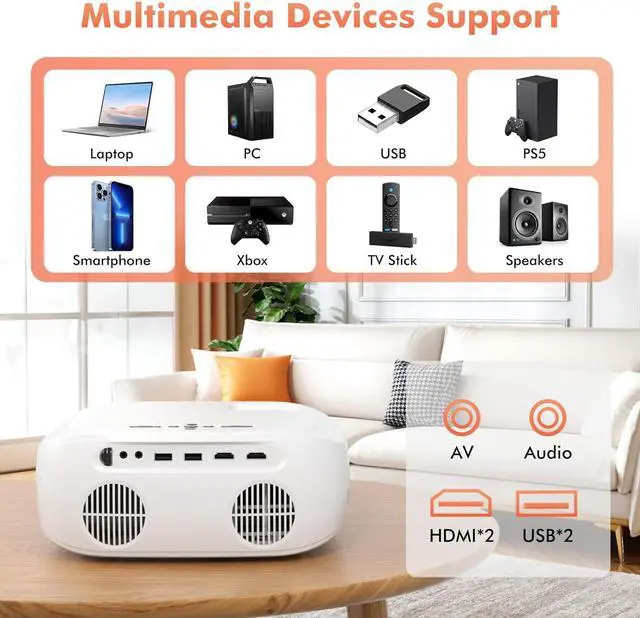 Alt view image 7 of 7 - 4K Projector with WiFi and Bluetooth, One-step Mirroring Portable Projector for Phone, Native 1080P Mini Projector with 100" Outdoor Projector Screen, Compatible with Phone/Laptop/TV Stick/PS5