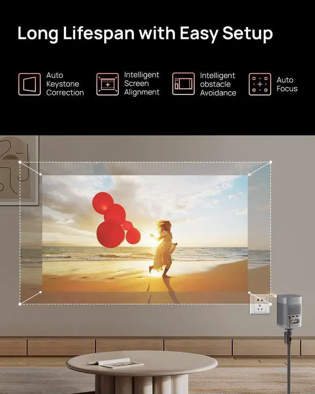 Alt view image 3 of 6 - XGIMI MoGo 2 Portable Projector, Mini Projector with Wifi and Bluetooth, 400 ISO Lumens Movie Projector, Android TV 11.0, 2X8W Speakers, Auto Focus, Object Avoidance, and Screen Adaption