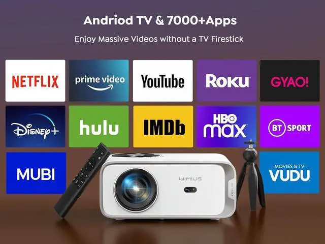 Alt view image 3 of 6 - Electric Focus + Free TripodAndroid TV 4K Projector with Wifi6 & Bluetooth,Native 1080P Home Theater Movie Projector,4P Keystone Correction & Zoom,300 Portable outdoor projector with Netflix/Roku