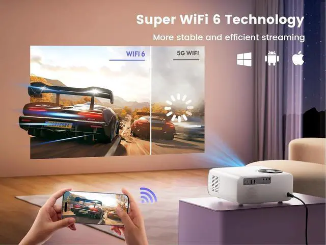 Alt view image 5 of 6 - Electric Focus + Free TripodAndroid TV 4K Projector with Wifi6 & Bluetooth,Native 1080P Home Theater Movie Projector,4P Keystone Correction & Zoom,300 Portable outdoor projector with Netflix/Roku