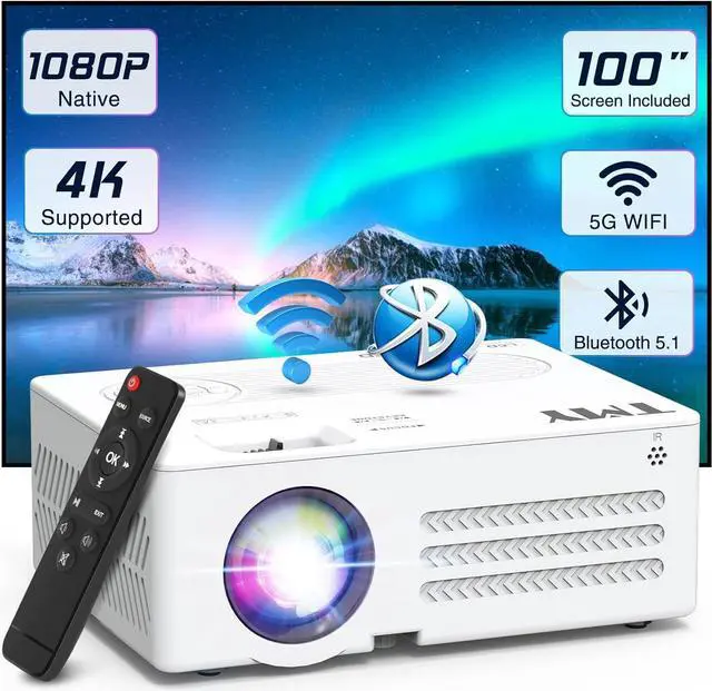 Main image of Projector with WiFi and Bluetooth100" screen includedNative 1080P Outdoor Projector, 4K Supported Portable Projector, Compatible with iOS/Android/PC/TV Stick/HDMI/AV/USB, Indoor Outdoor Use