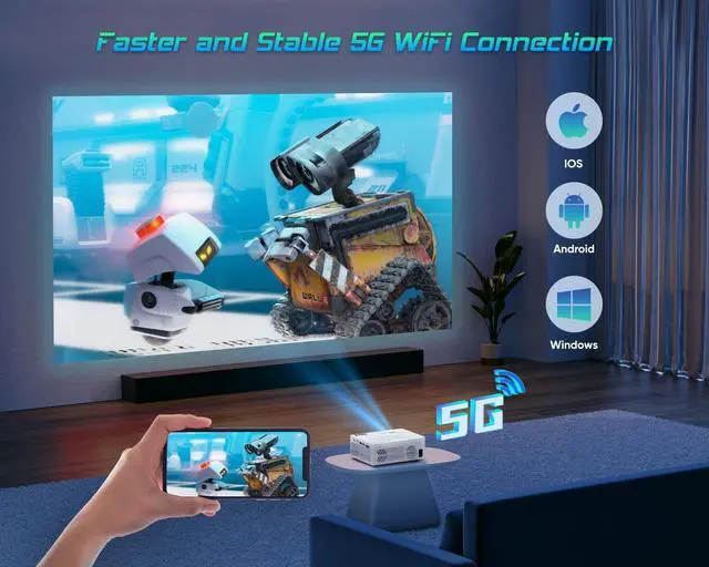 Alt view image 6 of 7 - Projector with WiFi and Bluetooth100" screen includedNative 1080P Outdoor Projector, 4K Supported Portable Projector, Compatible with iOS/Android/PC/TV Stick/HDMI/AV/USB, Indoor Outdoor Use