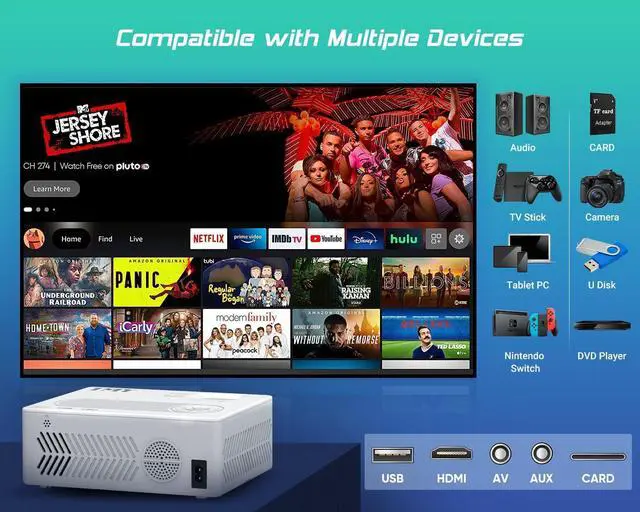 Alt view image 7 of 7 - Projector with WiFi and Bluetooth100" screen includedNative 1080P Outdoor Projector, 4K Supported Portable Projector, Compatible with iOS/Android/PC/TV Stick/HDMI/AV/USB, Indoor Outdoor Use