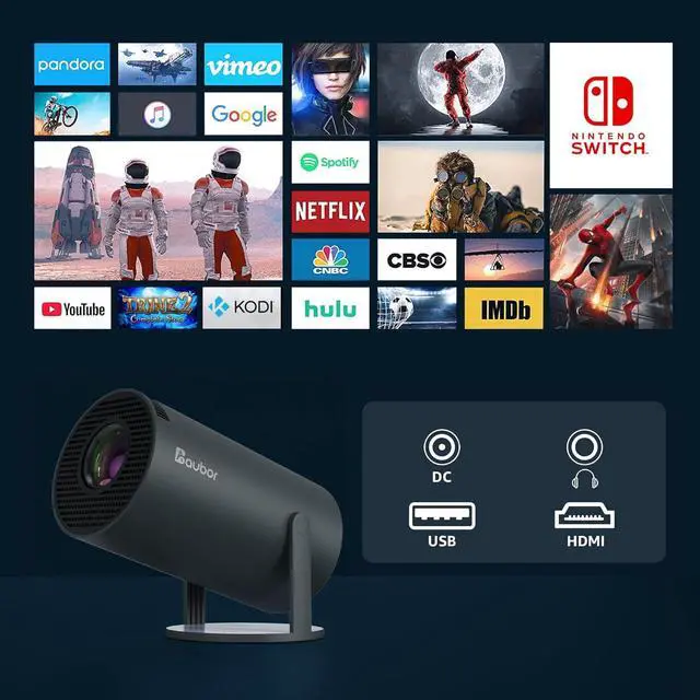 Alt view image 6 of 6 - aubor Mini Projector with Android TV 11.0, Support 1080P Smart Portable Projector with 5G WiFi and Bluetooth, 10000 LumenAuto Keystone Correction, Premium 360 Sound, 40"-130" Screen Video Projector
