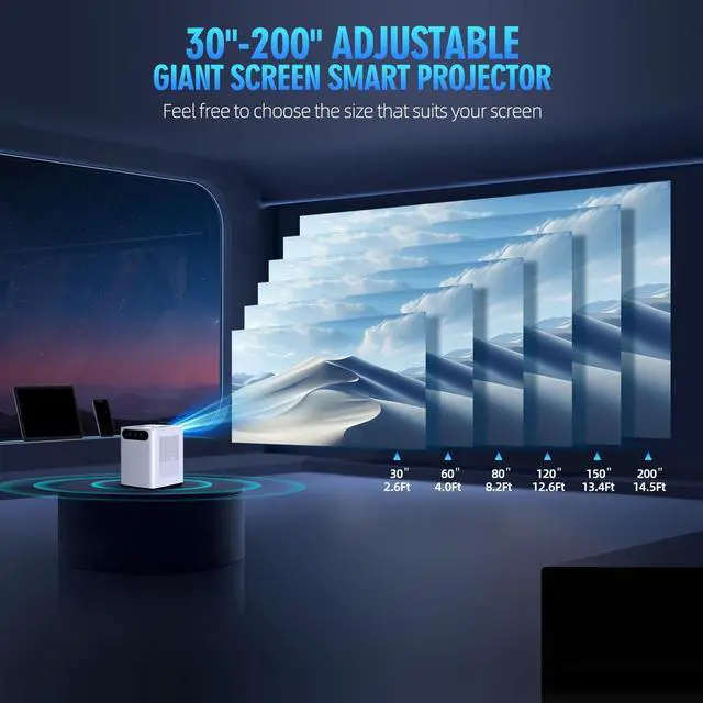 Alt view image 4 of 7 - Projector with WiFi and Bluetooth, 5G WiFi 4K HD 20000L Portable Movie Projector with Mini Tripod, Outdoor Projector Home Video Smart Projectors Compatible with iOS/Android/Laptop/TV Stick/HDMI/USB