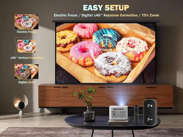 Alt view image 4 of 7 - [Electric Focus] 5G WiFi Mini Bluetooth Projector 4K Support, 300 ANSI HD 1080P Portable Video Projector, ±40° Vertical Keystone|Zoom|Timer, DBPOWER Smartphone Projector Outdoor Movie for TV (White)