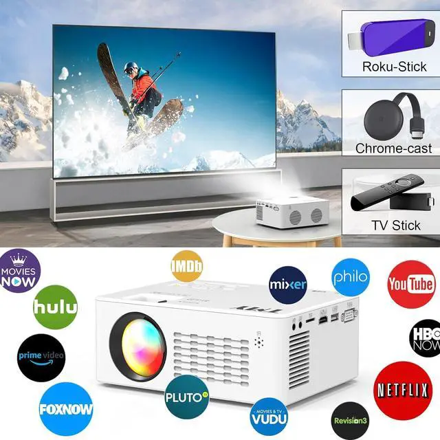 Alt view image 4 of 7 - 5G WiFi Projector with Bluetooth 5.1, 9500 Lumens HD Movie Projector, 1080P Supported Mini Projector, Portable Outdoor Projector, Compatible with TV Stick, Phone, Computer, HDMI, USB, AV, TF