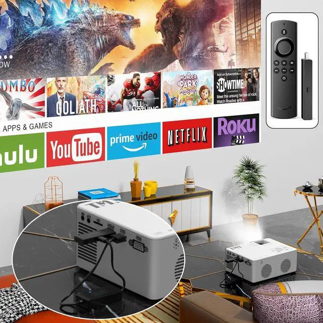 Alt view image 6 of 7 - 5G WiFi Projector with Bluetooth 5.1, 9500 Lumens HD Movie Projector, 1080P Supported Mini Projector, Portable Outdoor Projector, Compatible with TV Stick, Phone, Computer, HDMI, USB, AV, TF