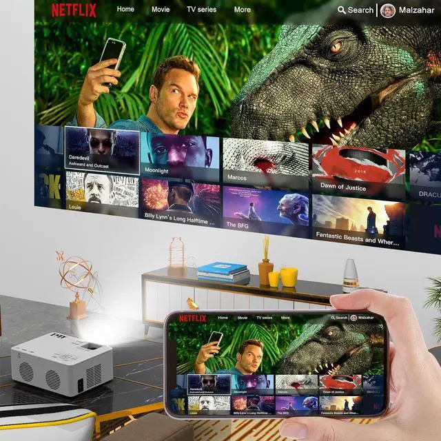 Alt view image 7 of 7 - 5G WiFi Projector with Bluetooth 5.1, 9500 Lumens HD Movie Projector, 1080P Supported Mini Projector, Portable Outdoor Projector, Compatible with TV Stick, Phone, Computer, HDMI, USB, AV, TF