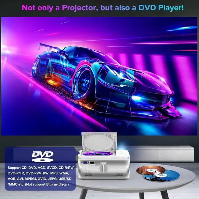 Alt view image 2 of 7 - BIGASUO HD 9000L Bluetooth Projector Built in DVD Player, Mini Projector 1080P and 250Supported with Tripod/ Carry Bag, Projector Compatible w/ TV Stick, PS5, Laptop, Portable Outdoor Movie Projector