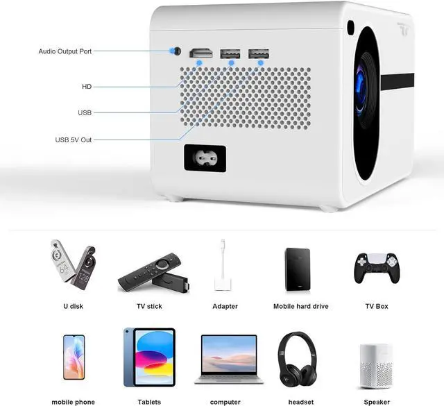 Alt view image 4 of 6 - Projector with WiFi and Bluetooth, Wielio Native 1080P 12000L Outdoor Portable Mini Video Movie Projector, Proyector Compatible with iOS/Android/TV Stick/HDMI/USB/AV for Home Theater