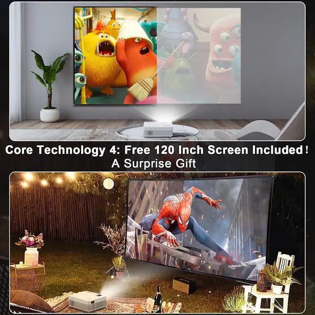 Alt view image 6 of 7 - Faltopu Native 1080P Projector, Mini PortableProjector with 120'' ScreenMovie Projector with 5G WiFi and Bluetooth, 13000L Full HD Outdoor Projector Compatible with iOS/Android,TV Stick,HDMI,USB