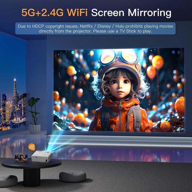 Alt view image 2 of 7 - [6D/4P/4K] Projector with WiFi and Bluetooth, Electric Keystone 15000L VISSPL 5G 4K Supported Projector, Max 400 Display, 50% Zoom Outdoor Projector for iOS/Android/HDMI/USB/TV Stick/PS5