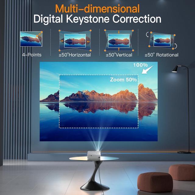 Alt view image 4 of 7 - [6D/4P/4K] Projector with WiFi and Bluetooth, Electric Keystone 15000L VISSPL 5G 4K Supported Projector, Max 400 Display, 50% Zoom Outdoor Projector for iOS/Android/HDMI/USB/TV Stick/PS5