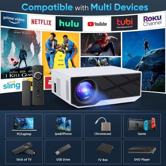 Alt view image 3 of 7 - Projector with Wifi and Bluetooth, Wielio 500 ANSI Native 1080P Projector 15000 Lumen 4K Portable Home Video Projector Compatible with Iphone Android Phone/TV Stick/PS5/PC/Laptop