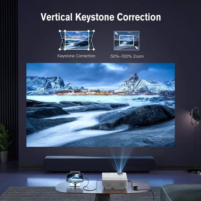 Alt view image 4 of 6 - Projector, XuanPad 2023 Upgraded Mini Projector, Video Projector HD 1080P Supported, Portable Home Projector Compatible with TV Stick, HDMI, USB, Laptop, iPhone, Android for Home Entertainment