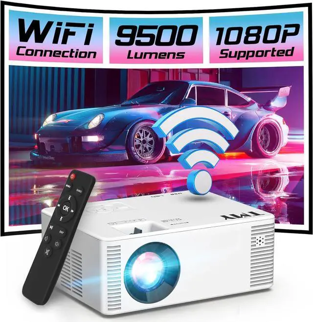Main image of Mini WiFi Projector, 1080P HD Portable Projector with 9500 Lumen, Outdoor Movie Projector for Smartphone, Compatible with iOS/Android/PC/TV Stick/PS5/HDMI/AV/USB/TF