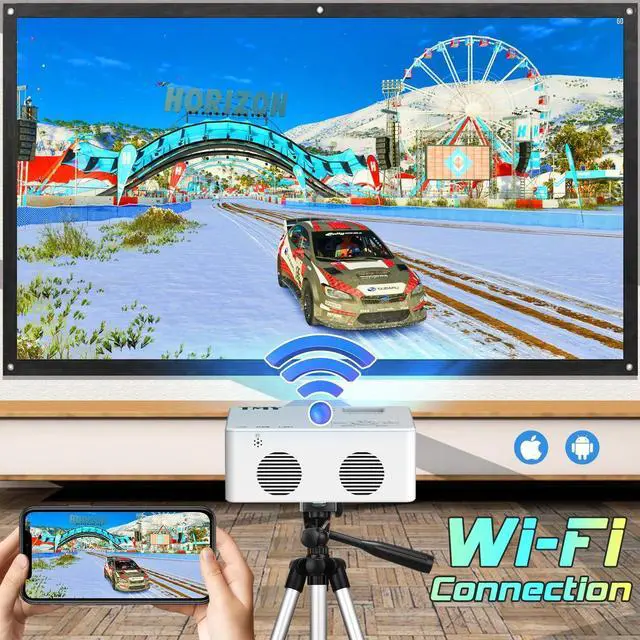 Alt view image 2 of 7 - Mini WiFi Projector, 1080P HD Portable Projector with 9500 Lumen, Outdoor Movie Projector for Smartphone, Compatible with iOS/Android/PC/TV Stick/PS5/HDMI/AV/USB/TF