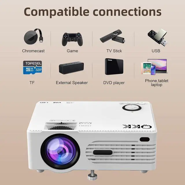Alt view image 3 of 7 - 8500Lumens Portable Projector for Home Theater Entertainment, Full HD 1080P Supported Mini Projector HDMI AV USB TV Stick Supported