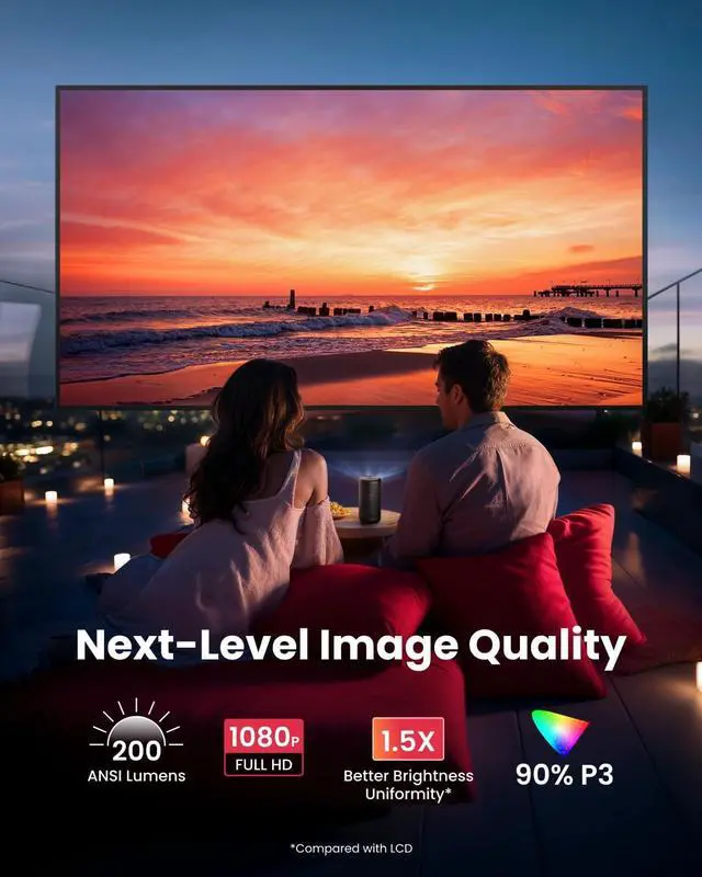 Alt view image 4 of 7 - NEBULA Capsule 3 GTV Projector, Netflix Officially Licensed, 1080P Smart Mini Projector with Wi-Fi, 2.5 Hours of Playtime, 120-Inch Display, Dolby Digital, Ultra Portable for any Space