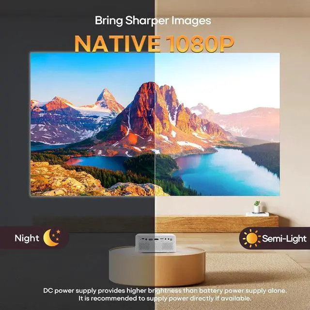 Alt view image 3 of 7 - Mini Projector Battery Powered with Bluetooth - Native HD 1080P Rechargeable Projector, Portable Outdoor Movie Projectors with Tripod, Compatible with Smartphone, HDMI, USB, AV, Fire Stick, PS5