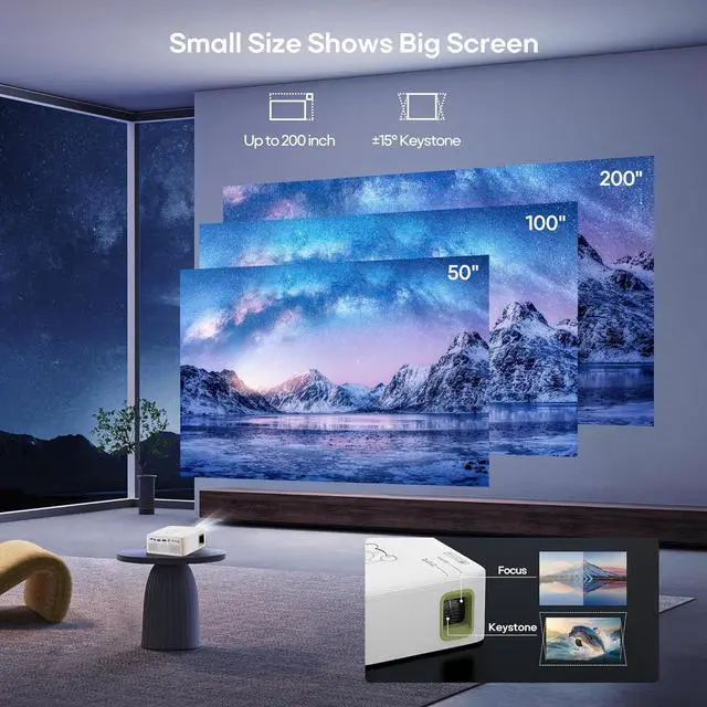 Alt view image 7 of 7 - Mini Projector Battery Powered with Bluetooth - Native HD 1080P Rechargeable Projector, Portable Outdoor Movie Projectors with Tripod, Compatible with Smartphone, HDMI, USB, AV, Fire Stick, PS5