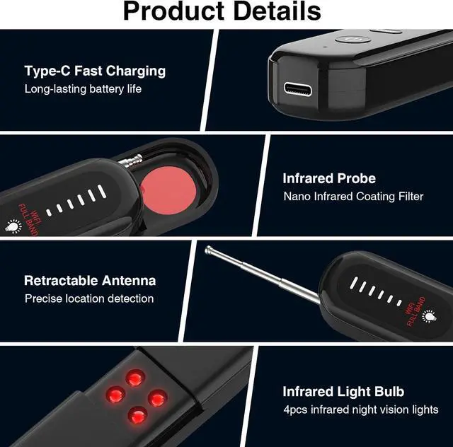 Alt view image 5 of 7 - Hidden Camera Detectors, Portable Wireless Camera Detectors, Anti-Photo Hidden Camera Detector, Hidden Camera Detectors and Bug Detector for Car Indoor Home Hotel Travel Office