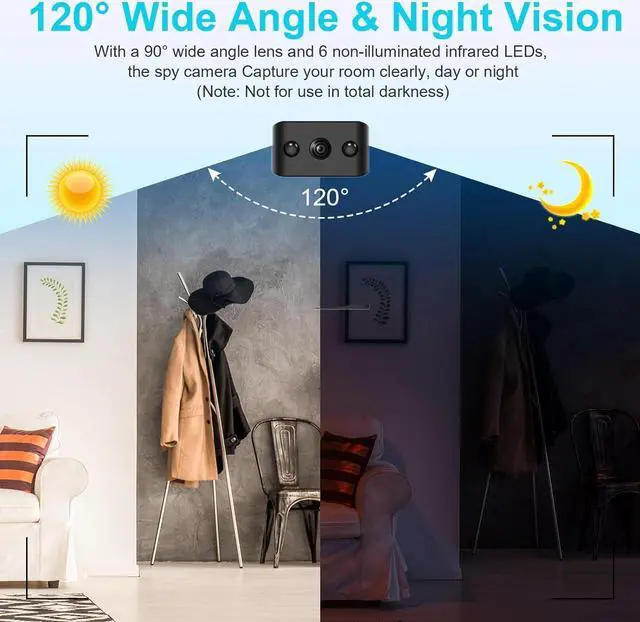 Alt view image 3 of 7 - Wireless WIFI Security Camera,Smallest 4K FHD Mini Home Indoor Outdoor Cameras Room Dog Pet Cams, Nanny Cam, 120 Angle Night Vision Motion Detection Secret Surveillance Camera for Home Indoor/Outdoor
