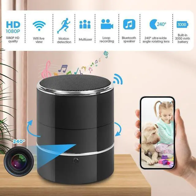 Alt view image 2 of 7 - Spy Cmaera Hidden Camera Bluetooth Speaker - Nanny Camera with 240° Ultra-Wide Angle Lens, WiFi Live Viewing, and Loop Recording - Camaras Espias Ocultas for Home Office Security(2.4/5G)