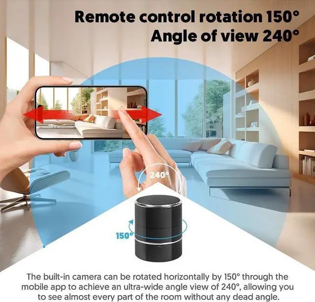 Alt view image 3 of 7 - Spy Cmaera Hidden Camera Bluetooth Speaker - Nanny Camera with 240° Ultra-Wide Angle Lens, WiFi Live Viewing, and Loop Recording - Camaras Espias Ocultas for Home Office Security(2.4/5G)