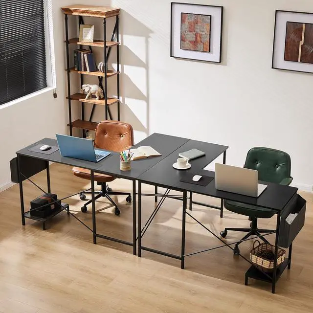 Alt view image 5 of 7 - L Shaped Computer Desk - Gaming Table Corner Desk 50 Inch PC Writing Black Desk Study Desks with Wooden Desktop CPU Stand Side Bag Reversible for Home Office Dorm Small Space