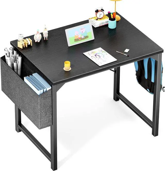 Main image of Small Computer Desk 32 Inch Home Office Work Study Writing Student Kids Bedroom Wood Modern Simple Table with Storage Bag & Headphone Hooks