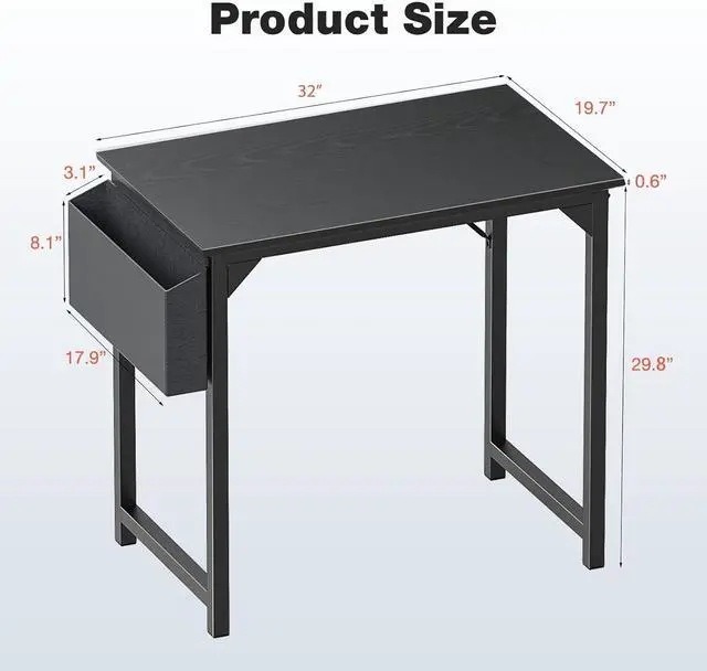 Alt view image 3 of 7 - Small Computer Desk 32 Inch Home Office Work Study Writing Student Kids Bedroom Wood Modern Simple Table with Storage Bag & Headphone Hooks