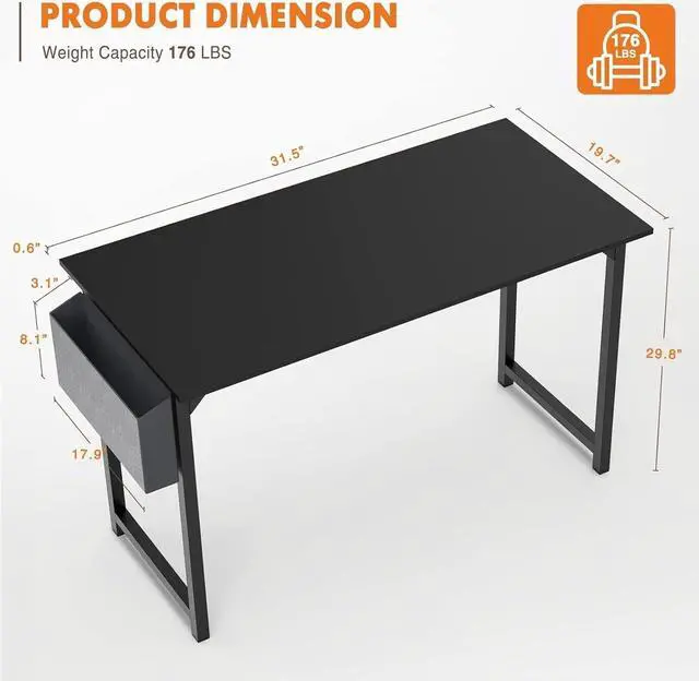 Alt view image 3 of 7 - Desk- Computer Office Small Desk 32 Inch Writing Study Work Desk Home Office Desks Modern Simple Style Table with Storage Bag & Iron Hook, Wooden Desk for Home, Bedroom - Black