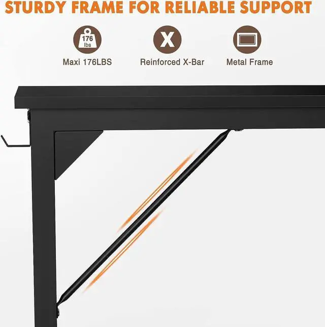 Alt view image 4 of 7 - Desk- Computer Office Small Desk 32 Inch Writing Study Work Desk Home Office Desks Modern Simple Style Table with Storage Bag & Iron Hook, Wooden Desk for Home, Bedroom - Black