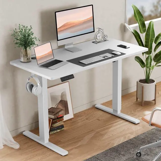 Alt view image 2 of 7 - SMUG Standing Desk, Adjustable Height Electric Sit Stand Up Down Computer Table, 40x24 Inch Ergonomic Rising Desks for Work Office Home, Modern Lift Motorized Gaming Desktop Workstation, White